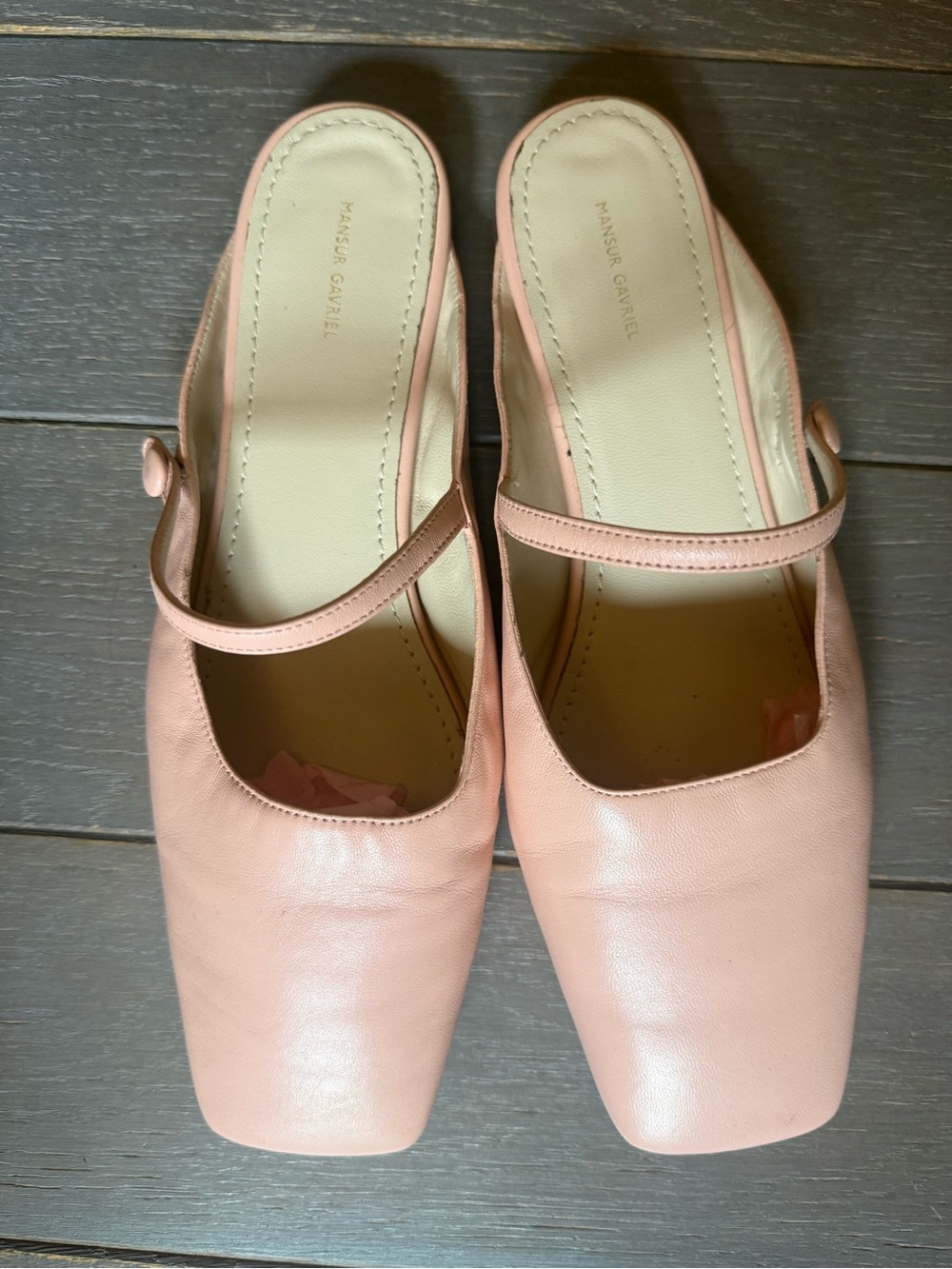 Mansur Gavriel Blush Pink Leather Mary Jane Mules